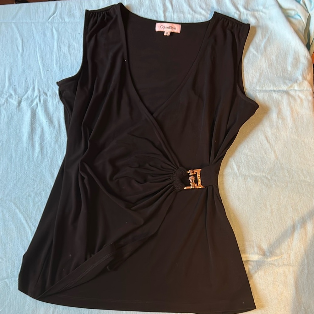 Ann Taylor Black Sleeveless Blouse with Buckle